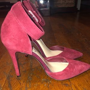 Burgundy Suede Jessica Simpson Ankle Strap Pumps
